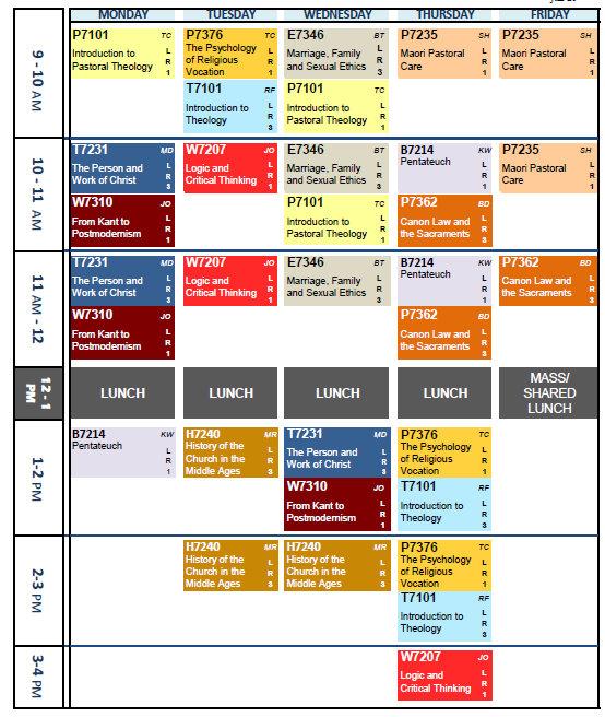 Current Weekly Timetable